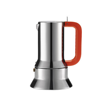 Tableware - Coffee Makers - 9090, Poignée perforée (1978) Italian espresso maker - / 6 cups - Induction / Alessi 100 Values Collection by Alessi - 6 cups / Steel & red - Magnetic steel, Stainless steel