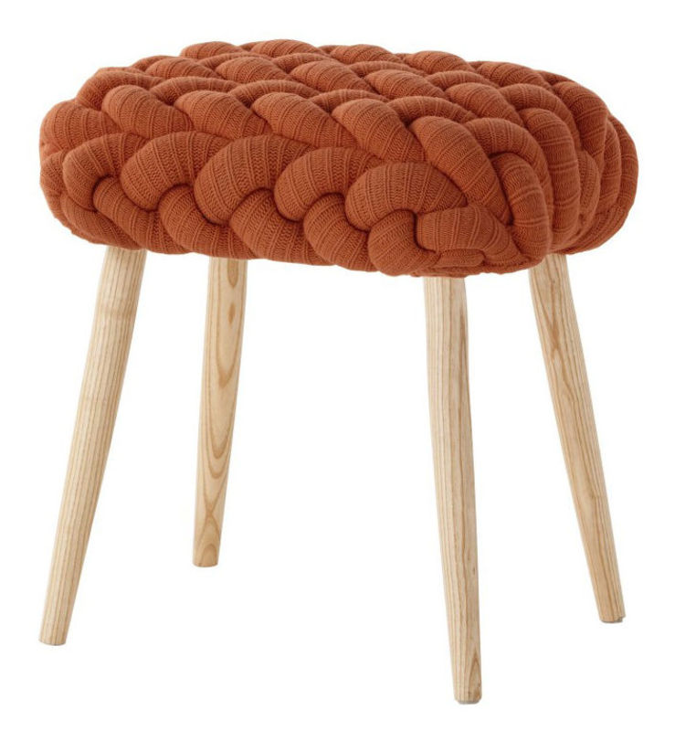 Furniture - Stools - Knitted Stool textile orange natural wood 45 x 35 cm - Gan - Orange / Ash wood - Ashwood, New wool