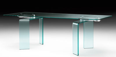 Mobilier - Tables - Table à rallonge Ray Plus / L 200 à 304 cm - FIAM - Transparent / Bras acier - Aluminium, Verre