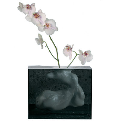 Dekoration - Vasen - Angela Vase H 45 cm - Glas Italia - Rauchglas - Weiß - Hartglas, Keramik