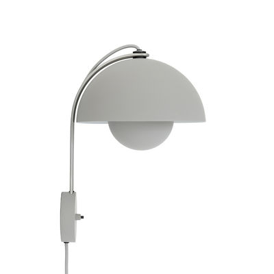 Lighting - Wall Lights - Flowerpot VP8 Wall light with plug - / By Verner Panton, 1968 by &tradition - Light grey - Lacquered aluminium