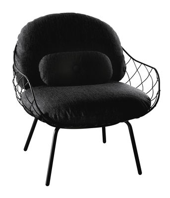 Furniture - Armchairs - Pina Outdoor Padded armchair - Fabric - With small back cushion by Magis - Black structure / Black cushions - Expanded polyurethane foam, Fabric, Varnished steel