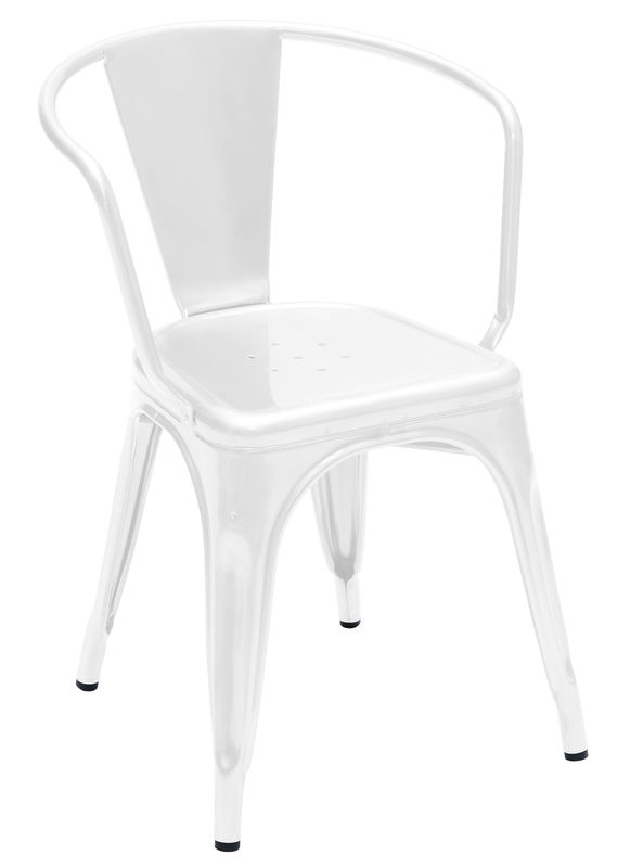 Furniture - Chairs - A56 Indoor Stackable armchair metal white Steel - Shinny color - Tolix - White - Lacquered recycled steel