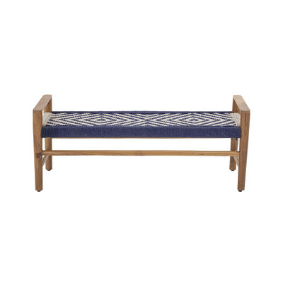 Furniture - Benches - Salme Bench - / Teak & cotton cords by Bloomingville - Blue & white / Teak - Cotton ropes, Teak