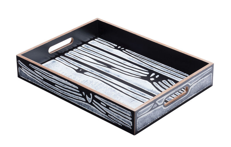 Tableware - Trays and serving dishes - Wrongwoods Tray wood white black / 44 x 30 cm - Established & Sons - Black & white - Painted plywood
