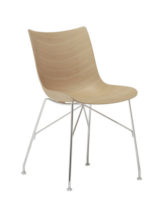 Furniture - Chairs - P/Wood Chair - / Moulded wood by Kartell - Light beech / Chromed leg - Chromed steel, Moulded natural beech plywood