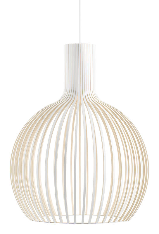 Lighting - Pendant Lighting - Octo Pendant wood white / Ø 54 cm - Secto Design - White / White cable - Laminated birch slats, Textile