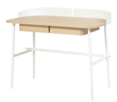 Furniture - Office Furniture - Victor Desk by Hartô - White / Natural wood - Lacquered metal, MDF veneer oak