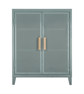 Furniture - Shelves & Storage Furniture - The low cloakroom - 2 doors / Perforated steel & wood by Tolix - Lichen green / Oak handles - Lacquered recycled steel, Solid oak