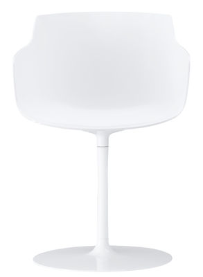 Mobilier - Chaises, fauteuils de salle à manger - Fauteuil pivotant Flow Slim / Pied central - MDF Italia - Blanc / Pied blanc - Aluminium laqué, Polycarbonate