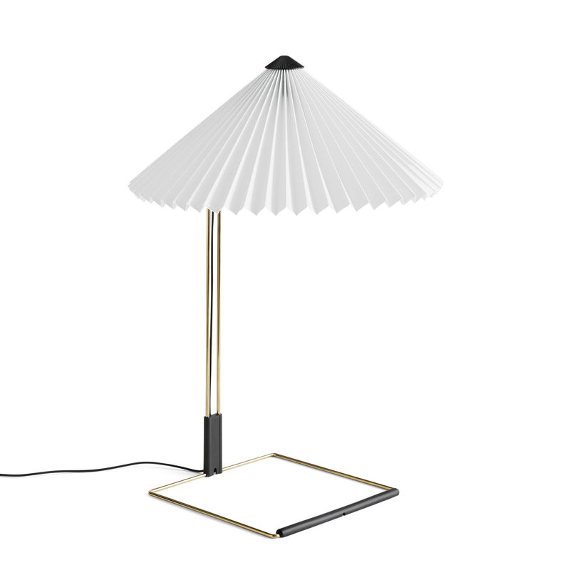 Luminaire - Lampes de table - Lampe de table Matin Large LED tissu blanc / H 52 cm - Hay - Blanc / Laiton poli - Acier finition laiton, Coton plissé