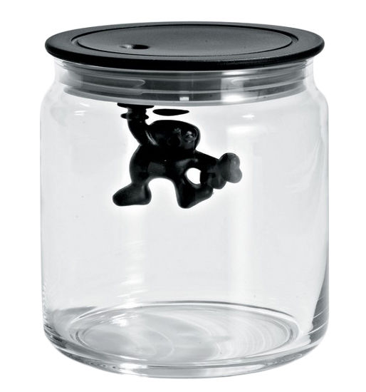 Alessi Gianni a little man holding on tight Airtight jar - black