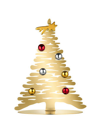 Dossiers - Rame ed ottone - Decorazione natalizie Bark Tree - / Albero H 30 cm + 3 calamite colorate di Alessi - Dorato - Acciaio epossidico
