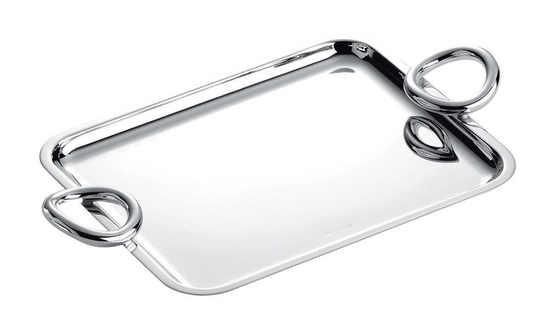 Tableware - Trays and serving dishes - Vertigo Tray silver metal By Andrée Putman - With handles - 20 x 16 cm - Christofle - Silver - Silvery metal