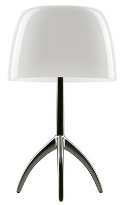 Luminaire - Lampes de table - Lampe de table Lumière Grande / H 45 cm - Foscarini - Blanc chaud / Pied noir chromé - Aluminium verni, Verre soufflé