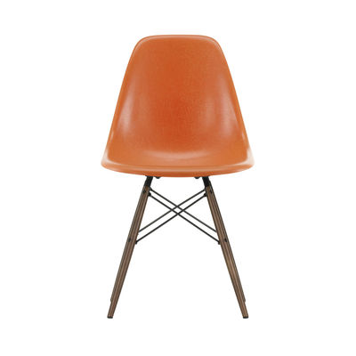 Furniture - Chairs - DSW - Eames Fiberglass Side Chair Chair - / (1950) - Dark wood by Vitra - Orange / Dark wood - Polyester reinforced with fibreglass , Solid maple