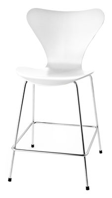 Mobilier - Tabourets de bar - Chaise de bar Série 7 / H 76 cm - Frêne teinté - Fritz Hansen - Blanc - Acier chromé, Frêne