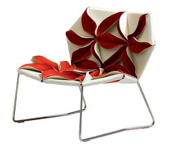 Möbel - Außergewöhnliche Möbel - Antibodi Lounge Sessel - Moroso - Weiß/rote Blumen - Gewebe, rostfreier Stahl