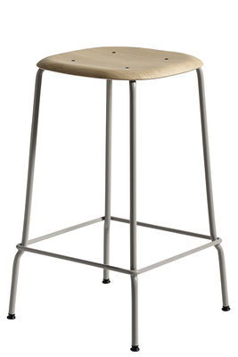 Furniture - Bar Stools - Soft Edge 30 High stool - H 65 cm / Wood & metal by Hay - Oak / Grey leg - Lacquered steel, Varnished oak plywood