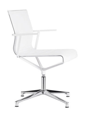 Furniture - Office Chairs - Stick Chair Swivel armchair - 4 legs - Leather seat by ICF - White leather / Polished aluminium base / White lacquered struct - Aluminium, Leather, Thermoplastic