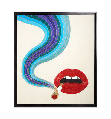 Jonathan Adler - Toile Lips en Tissu, Bois teinté - Couleur Rouge - 35.57 x 35.57 x 35.57 cm - Desig