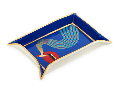 Decoration - Centrepieces & Centrepiece Bowls - Full Dose Tray - / Trinket bowl - 16-carat gold by Jonathan Adler - Blue, red & gold - China