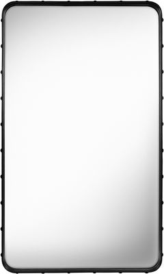 Decoration - Mirrors - Adnet Wall mirror - Rectangular - 115 x 70 cm by Gubi - Black leather - Brass, Leather