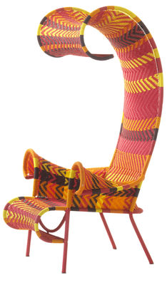 Möbel - Lounge Sessel - Shadowy Sessel - Moroso - Multired (orange, gelb, braun, rot) - gefirnister Stahl, Plastikfäden