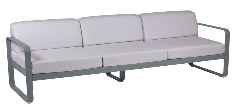 Outdoor - Garden sofas - Bellevie 3-seater outdoor sofa metal textile white grey 3 seats / L 235 cm – Grey-white fabric - Fermob - Storm grey / White fabric - Acrylic fabric, Foam, Lacquered aluminium