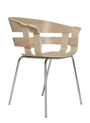 Mobilier - Chaises, fauteuils de salle à manger - Fauteuil Wick / 4 pieds - Design House Stockholm - Chêne naturel / Pieds chromés - Acier chromé, Placage de chêne