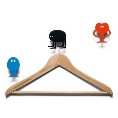 Furniture - Coat Racks & Pegs - Hang on to yourself Hook - 3 coat-pegs by Domestic - Black, blue & red - Lacquered aluminium