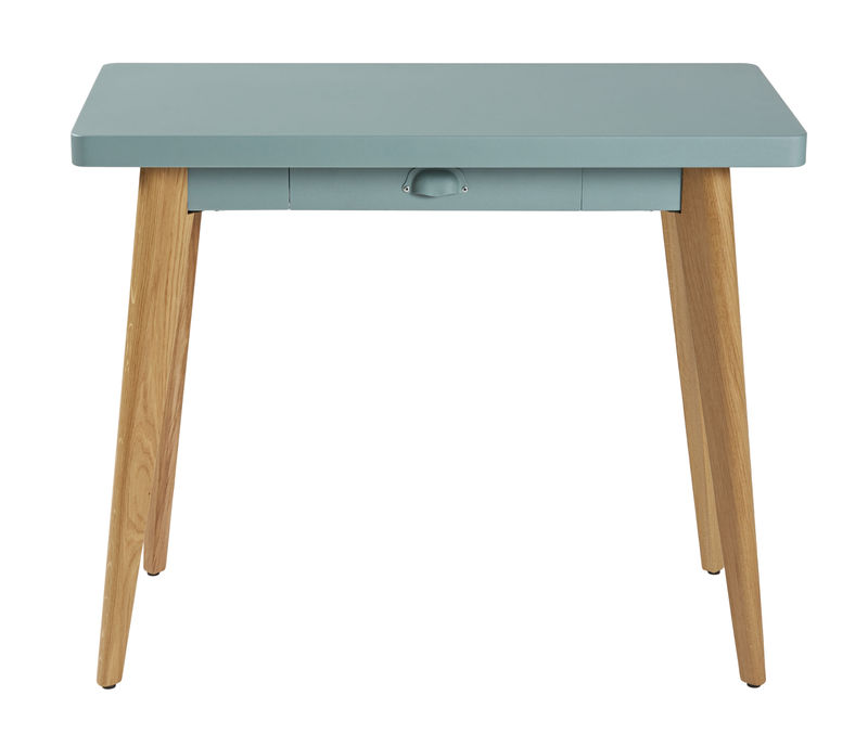 Furniture - Console Tables - 55 Console metal green With drawer - Wood legs - Tolix - Lichen green / Wood legs - Lacquered recycled steel, Solid oak