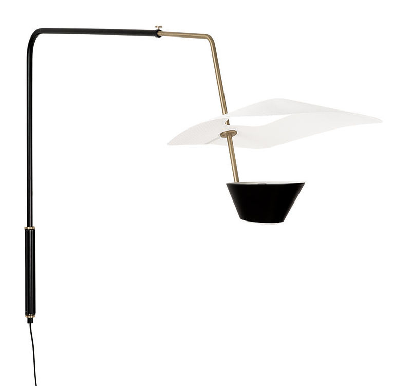 Lighting - Wall Lights - G25 Wall light with plug white gold metal / Potence – 1951 reissue, Pierre Guariche - Pierre Guariche - Black, brass & white - Brushed brass, Lacquered metal, Lacquered steel