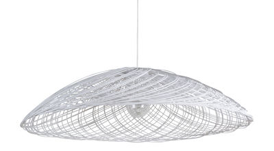 Lighting - Pendant Lighting - Satélise M Pendant - Rattan - Ø 60 cm by Forestier - White - Fabric, Rattan