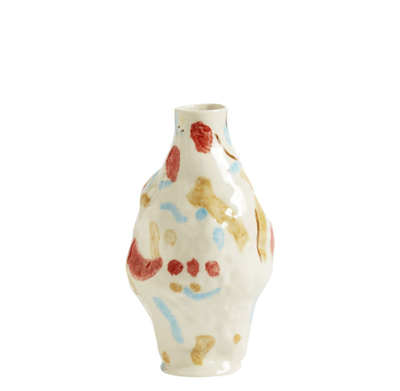Decoration - Vases - Miro Vase ceramic multicoloured white / Hand-made - Sandstone - Hay - White / Coloured patterns - Sandstone