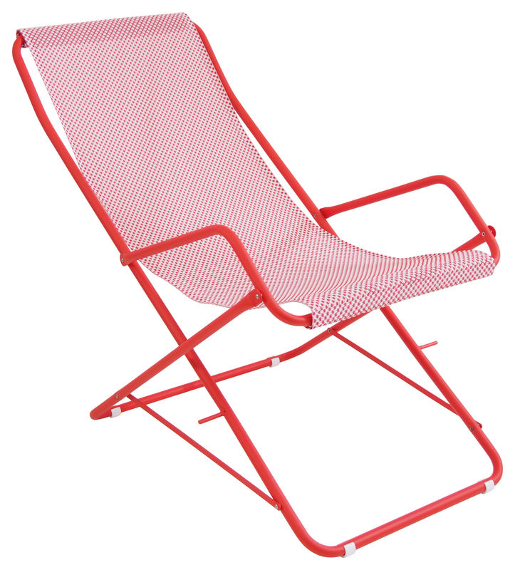 Outdoor - Sun Loungers & Hammocks - Bahama Folding sun lounger metal red Foldable - Emu - Red / Red structure - Cloth, Varnished steel