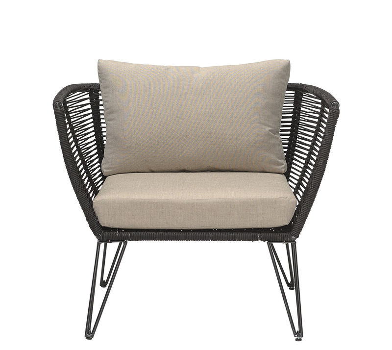 Outdoor - Gartenstühle - Gepolsterter Sessel Mundo textil schwarz beige / für Haus, Terrasse und Garten - Bloomingville - Taupe & schwarz - Gewebe, lackierter Stahl, PVC-Draht, Schaumstoff
