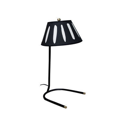 Luminaire - Lampes de table - Lampe de table Charly / H 45 cm - Coton sérigraphié - Maison Sarah Lavoine - Noir / Motif beige - Acier laqué, Percale de coton sérigraphiée