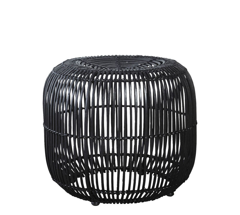 Furniture - Poufs & Floor Cushions - Modern Pouf cane & fibres black / Rattan - Ø 52 x H 46 cm - House Doctor - Black - Iron, Rattan