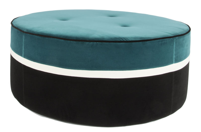 Furniture - Poufs & Floor Cushions - Léo Large Pouf textile blue black / Ø 100 x H 43 cm - Velvet - Maison Sarah Lavoine - Blue, Jasmine, Black - Foam, Velvet, Wood