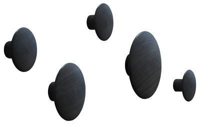 Mobilier - Portemanteaux, patères & portants - Patère The Dots Wood / Set de 5 - Muuto - Noir - Frêne peint