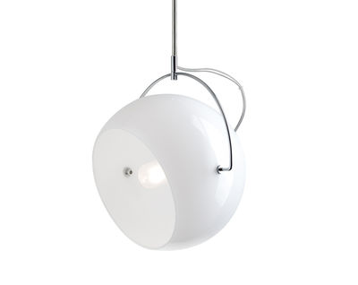 Illuminazione - Lampadari - Sospensione Beluga - Ø 20 cm di Fabbian - Bianco - Ø 20 cm - Metallo cromato, vetro soffiato