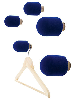 Furniture - Coat Racks & Pegs - Micro Hook - Set of 5 hooks by Moustache - Blue - Ashwood, Flocked Foam