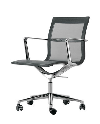Furniture - Office Chairs - Una chair Armchair on casters - With castors - Knit seat by ICF - Graphite - Aluminium, Elastic knit