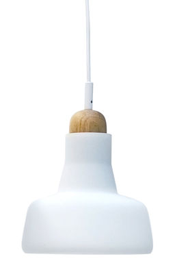 Luminaire - Suspensions - Suspension Shadows LED / Ø 19 cm x H 20 cm - Brokis - Blanc / câble blanc - Chêne, Verre soufflé