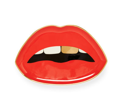 Tableware - Trays and serving dishes - Lips Trinket Tray - / Trinket tray - Porcelain & gold by Jonathan Adler - Lips / Red - China, Gold