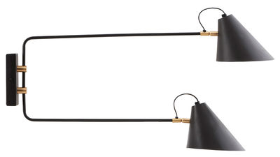Lighting - Wall Lights - Club Double Wall light with plug - Metal - 2 adjustable arms by House Doctor - Black & Brass - Brass, Iron