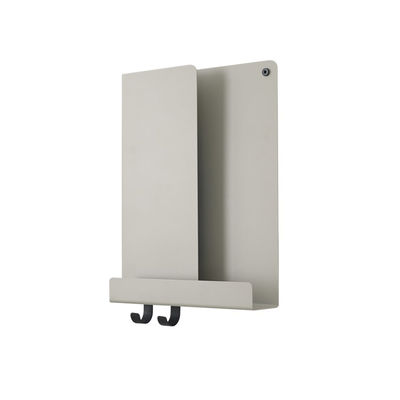 Furniture - Bookcases & Bookshelves - Folded Shelf - / L 29 x H 40 cm - Metal - 2 hooks + compartment by Muuto - Grey - Lacquered steel