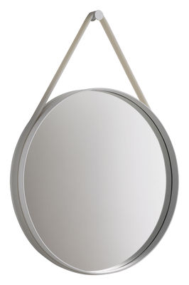 Mobilier - Miroirs - Miroir mural Strap / Ø 70 cm - Hay - Gris clair - Acier laqué, Silicone