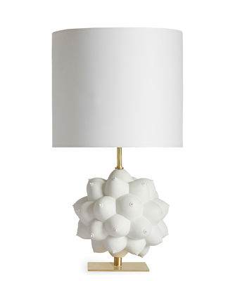 Lighting - Table Lamps - Georgia Table lamp - / Porcelain - Breasts in relief by Jonathan Adler - White & brass - Brass, China